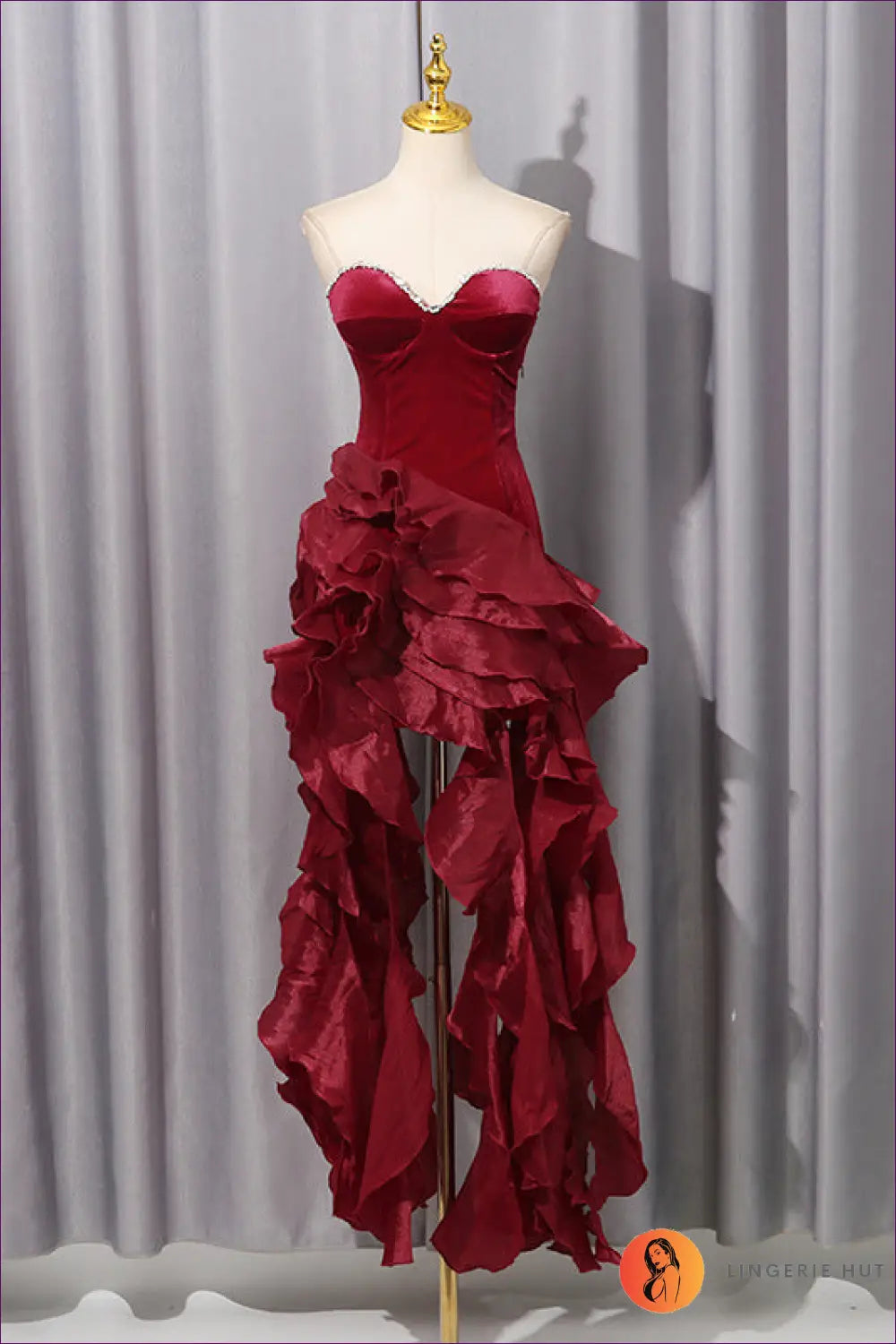 High-low Ruffled Mini Dress - Evening Drama Effortless Shine - s / Red - Dresses - Lingerie Hut - All Season • Cutout
