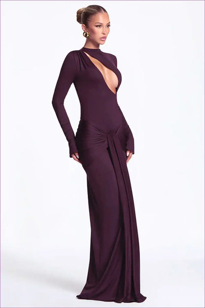 High Neck Cut-out Maxi Dress - Long Sleeve Drape Front for Cutout, Evening Wear, Formal just In,