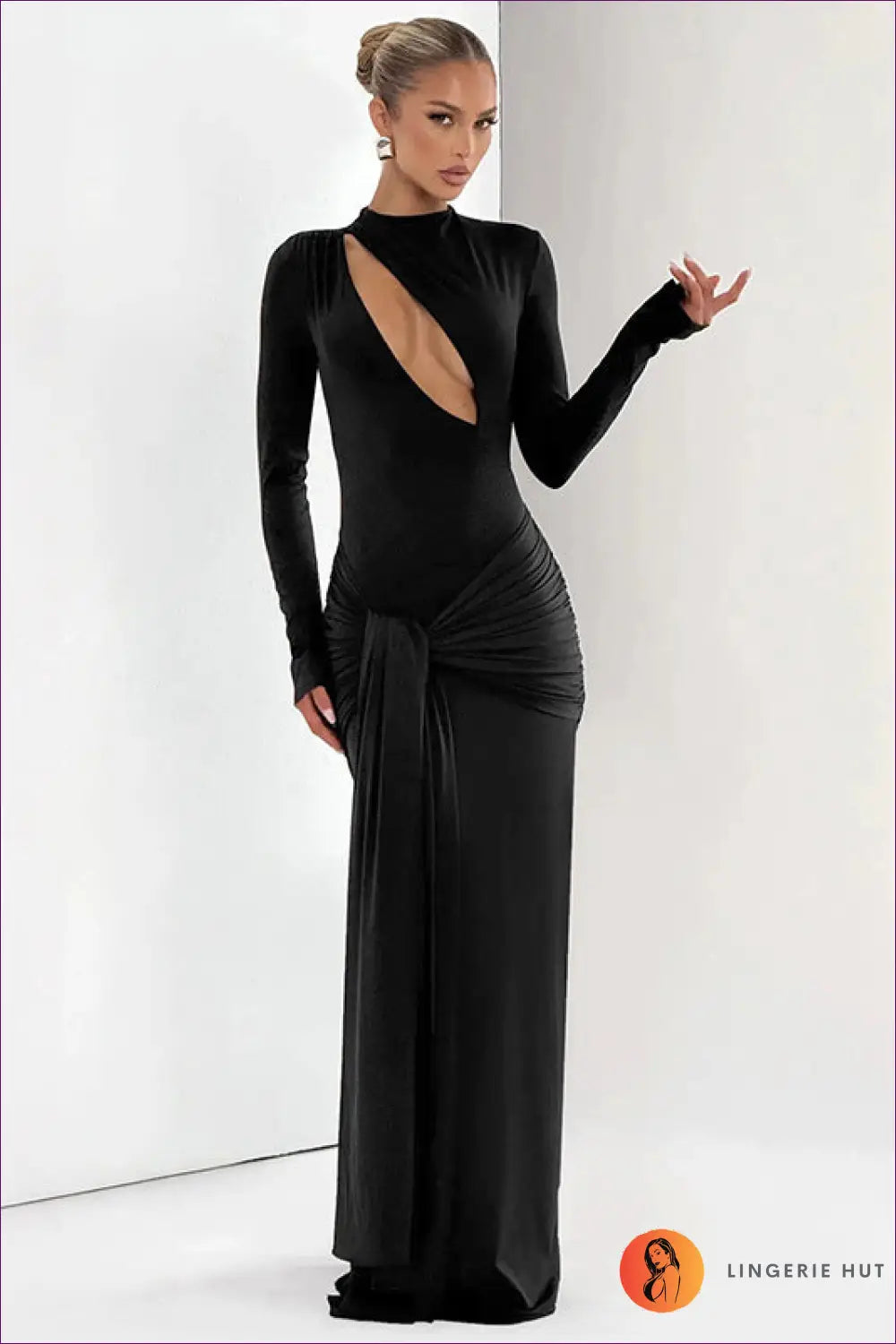 High Neck Cut-out Maxi Dress - Understated Glamour - m / Black - Dresses - Lingerie Hut - Cutout • Evening Wear • Formal