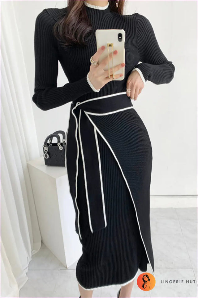 High Neck Knit Midi Dress - Effortless Understated Elegance