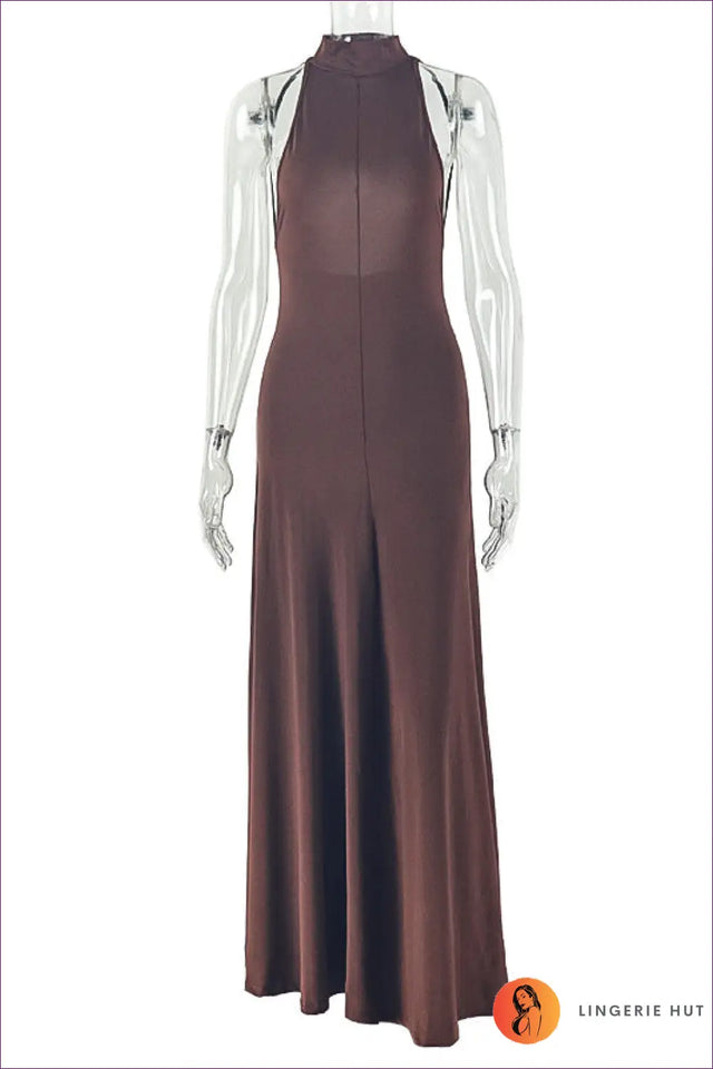 High-Neck Maxi Dress with Backless Design - Formal Events