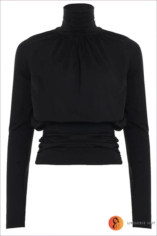 High Neck Ruched Long Sleeve Top - Effortless Chic