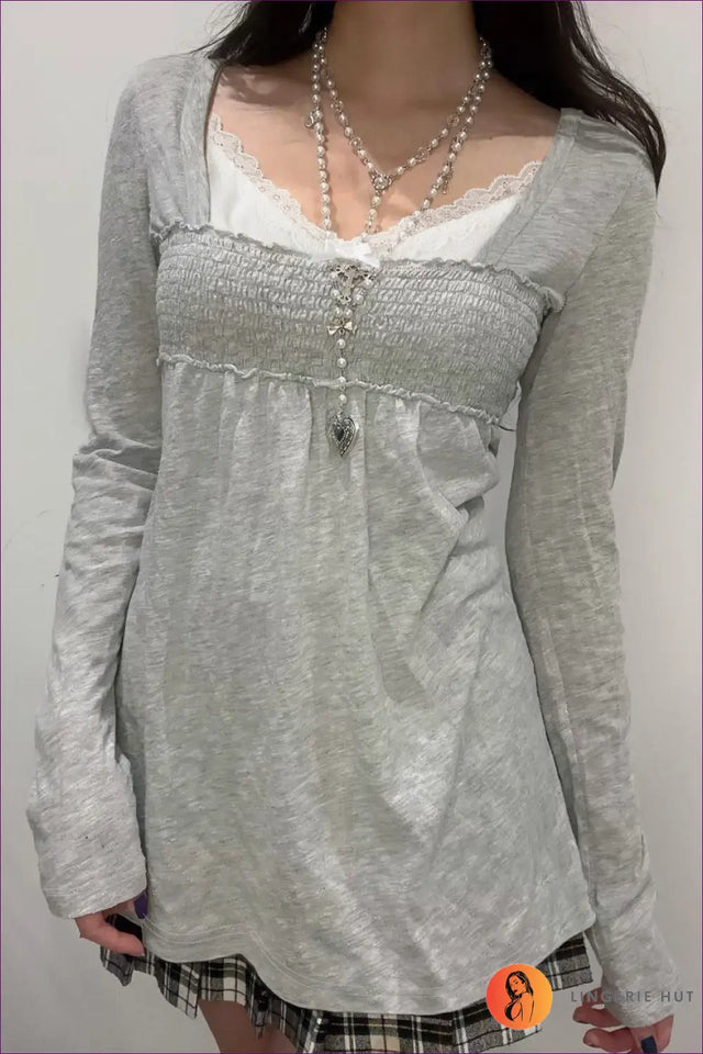 High Neck Ruched Long Sleeve Top - Effortless Chic