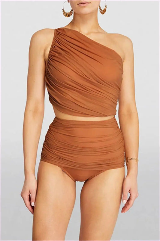 High Waist Asymmetric Bikini - Effortless Summer Escape - Swimwear - Lingerie Hut - Beachwear • Boho • Casual • Crop