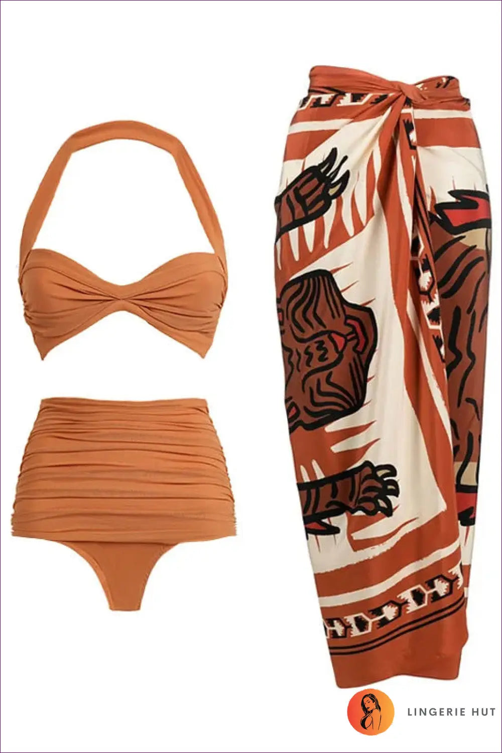 High Waist Asymmetric Bikini - Effortless Summer Escape - s / Brown Halter - Swimwear - Lingerie Hut - Beachwear • Boho