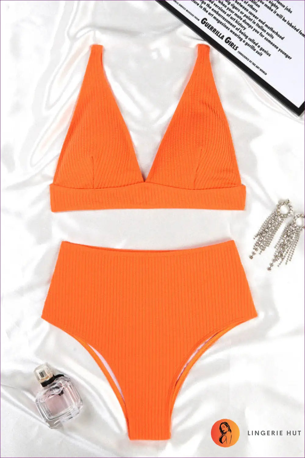 High Waist Bikini with Retro Stripe Detail - Poolside Chic - s / Nacarat - Lingerie Hut - Beachwear • Boho • Casual