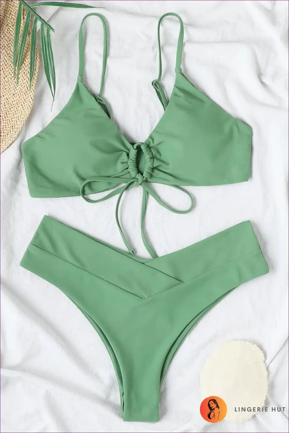 High Waist Bikini with Ruched Top and Tie Front Accent for Beachwear, Bikini, Casual, just In, Retro