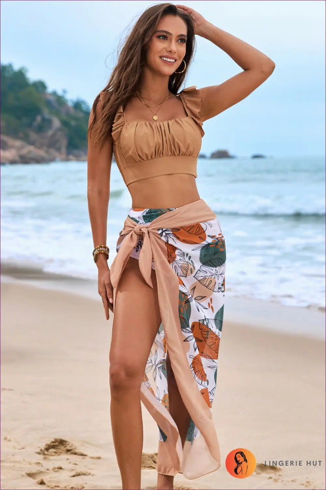 High Waist Bikini with Ruffle Top - Holiday Evening Essential