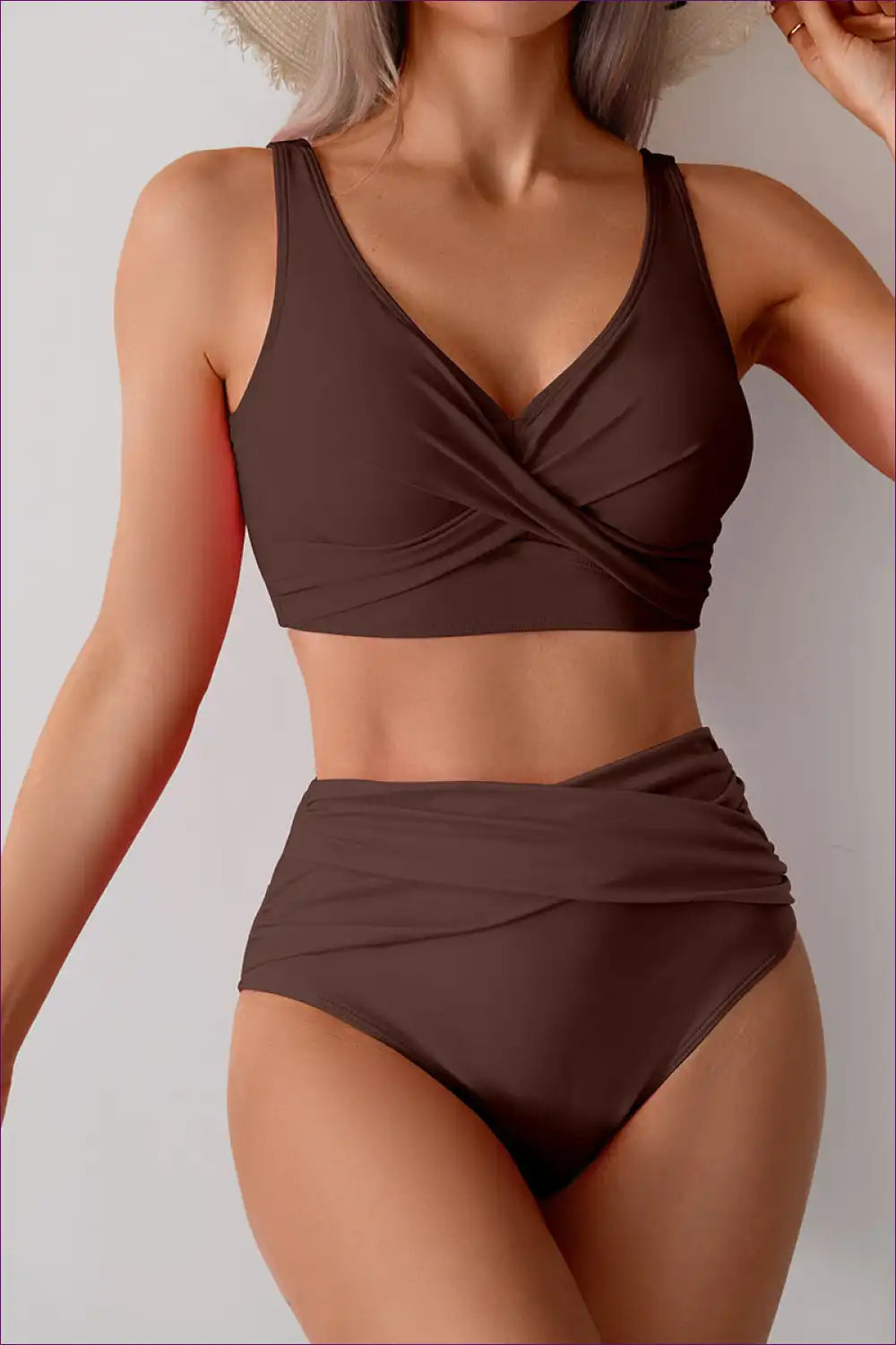 High Waist Bikini Set with Crossover Detail for Poolside Chic Beachwear, Bikini, Casual, co Ord, Crop