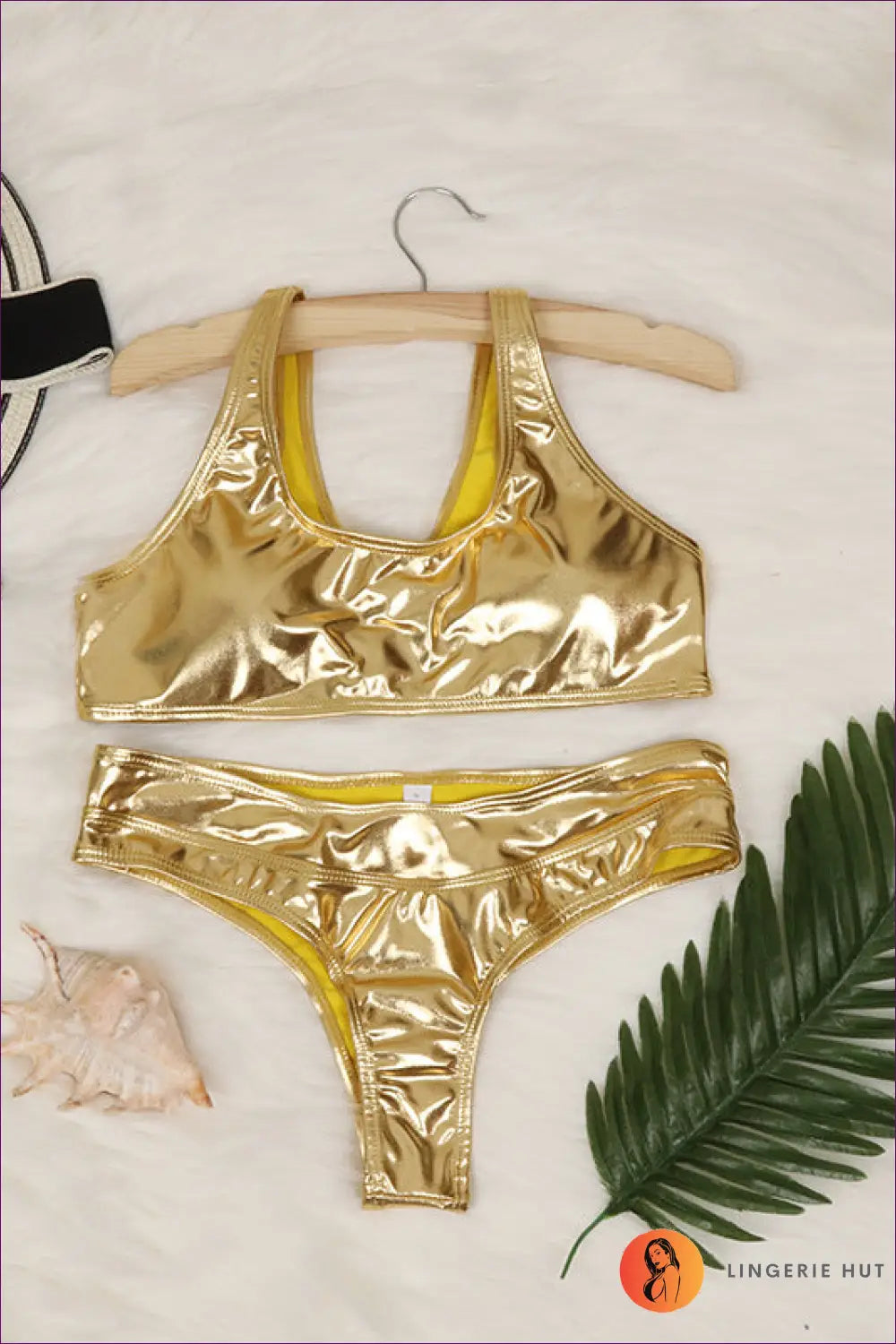 High Waist Bikini Set with Metallic Finish - Summer Evenings Sorted - s / Golden Split - Lingerie Hut - Beachwear