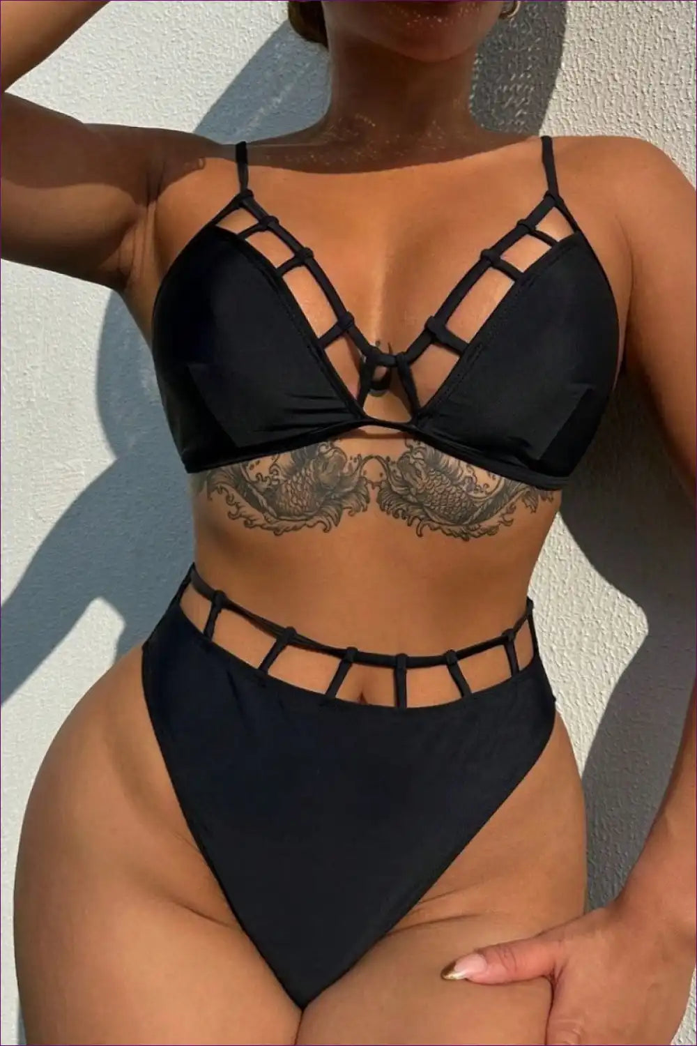 High Waist Cutout Bikini with Lattice Detail for Bold Pool Days Beachwear, Bikini, Cutout, just In, Sexy
