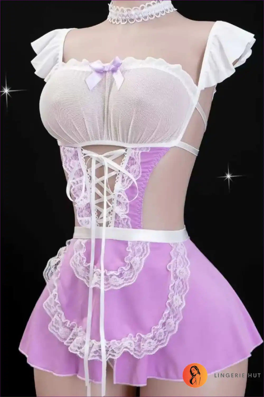 Hollow out Backless Maid Dress - Sweet Short Lingerie Edit for Backless, Costume, just In, Lace,
