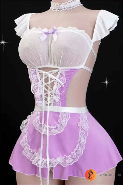 Hollow out Backless Maid Dress - Sweet Short Lingerie Edit for Backless, Costume, just In, Lace,