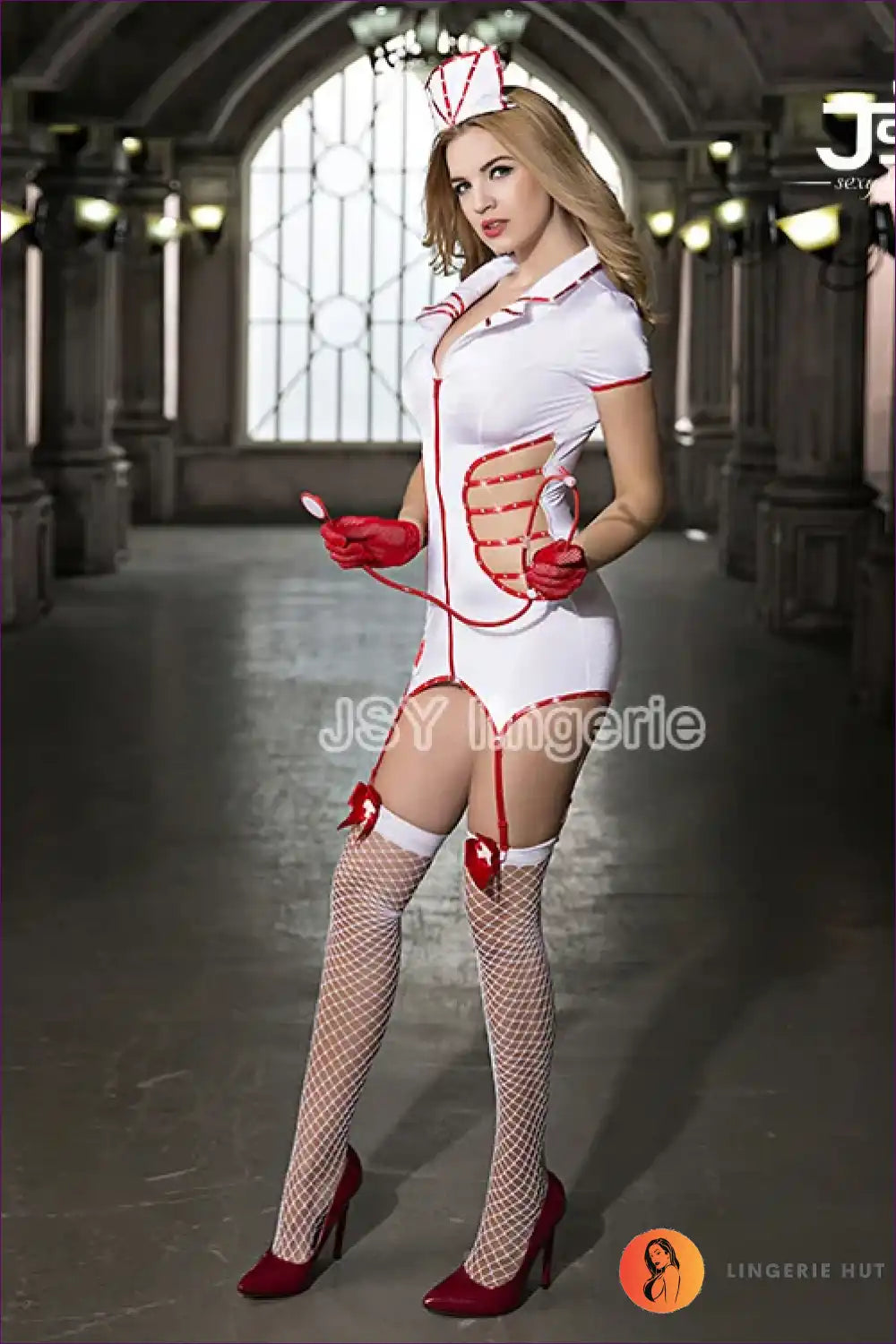 Hollow out Cosplay Nurse Dress with Stockings for Backless, Costume, Cutout, just In, Mini