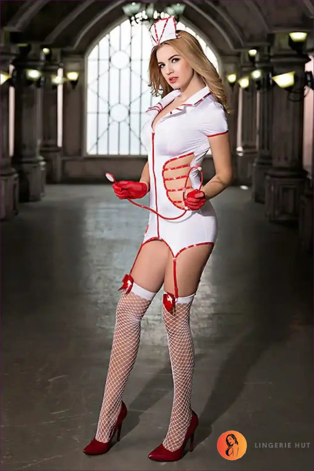Hollow out Cosplay Nurse Dress with Stockings for Backless, Costume, Cutout, just In, Mini