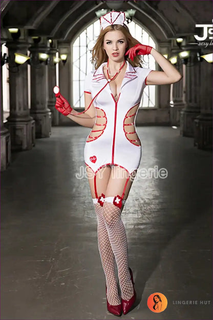 Hollow out Cosplay Nurse Dress with Stockings for Backless, Costume, Cutout, just In, Mini