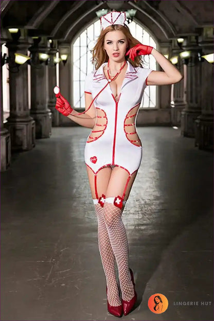 Hollow out Cosplay Nurse Dress with Stockings for Backless, Costume, Cutout, just In, Mini