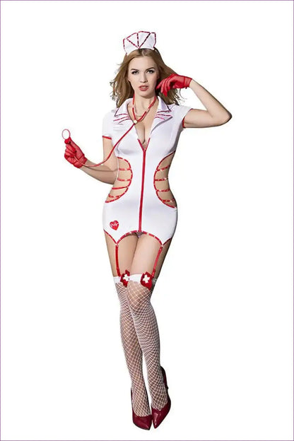 Hollow out Cosplay Nurse Dress with Stockings for Backless, Costume, Cutout, just In, Mini