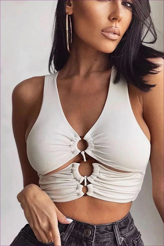 Embrace Summer Confidence With Our Hollow Out Cutout Ring Crop Top. Captivating Cutout Details, Trendy Rings,