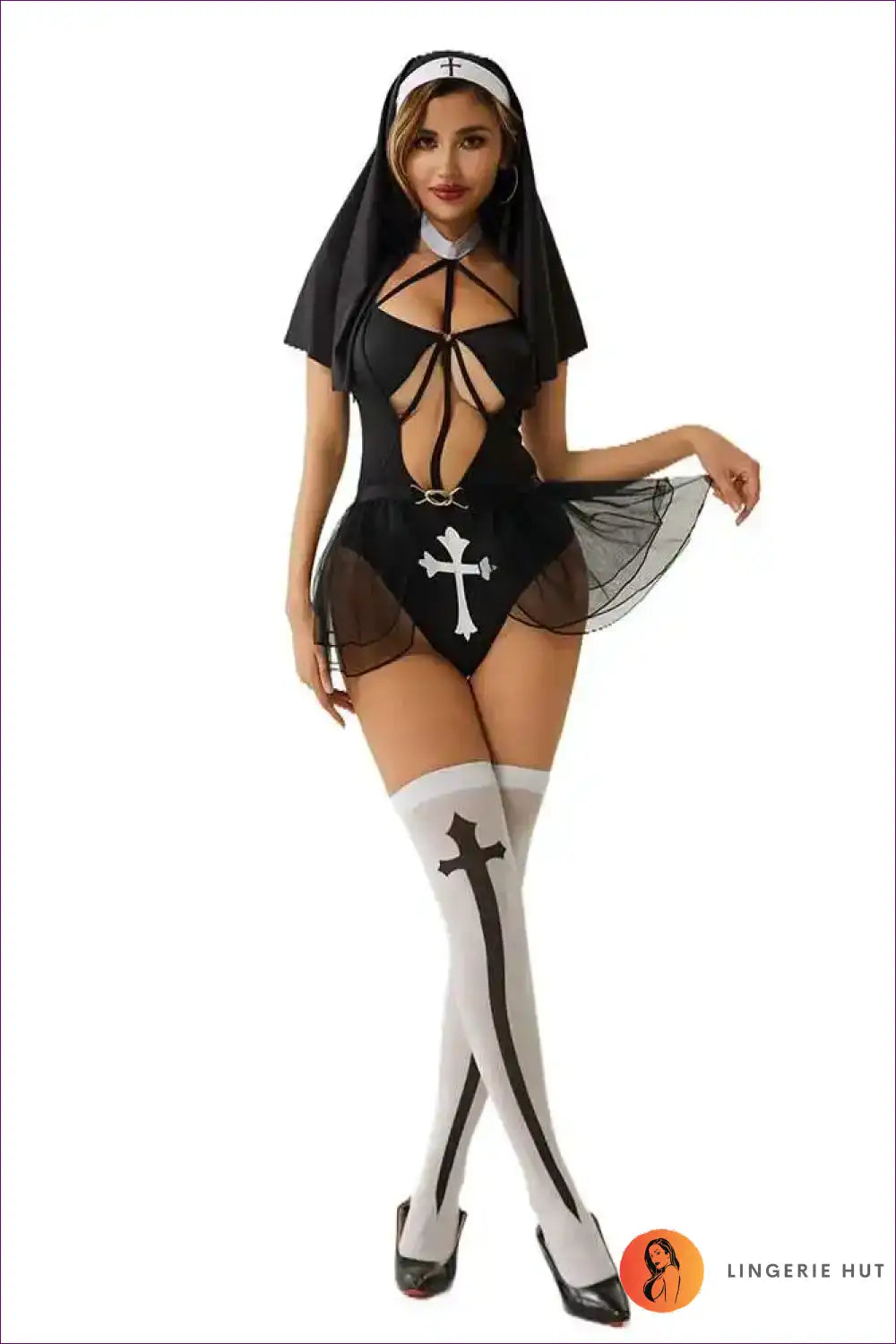 Hollow out Nun Bodysuit for Cosplay & Intimate Evenings Bodysuit, Boudoir, Clubwear, Costume, Cutout