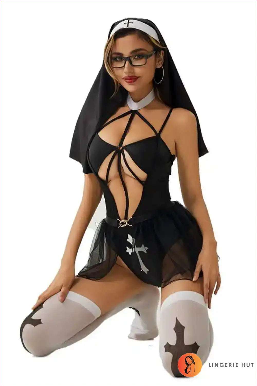 Hollow out Nun Bodysuit for Cosplay & Intimate Evenings Bodysuit, Boudoir, Clubwear, Costume, Cutout