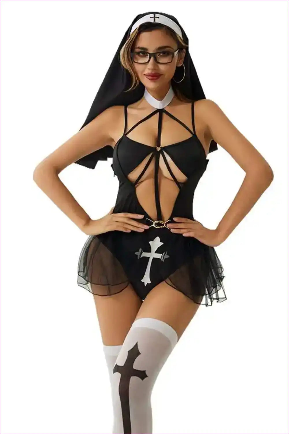 Hollow out Nun Bodysuit for Cosplay & Intimate Evenings Bodysuit, Boudoir, Clubwear, Costume, Cutout