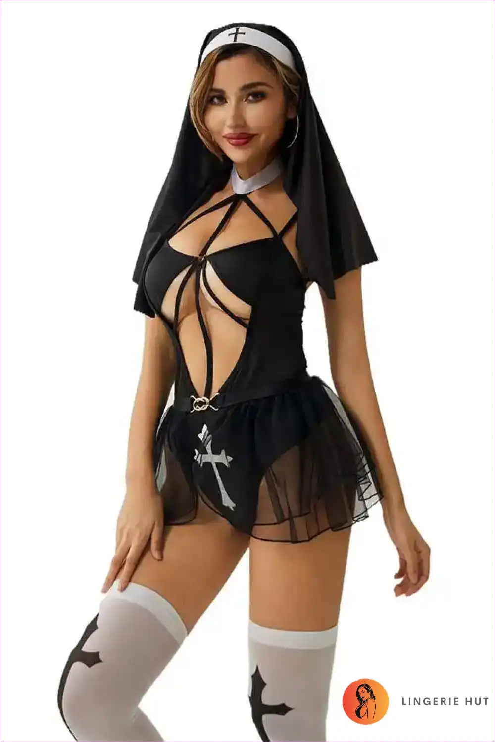 Hollow out Nun Bodysuit for Cosplay & Intimate Evenings Bodysuit, Boudoir, Clubwear, Costume, Cutout