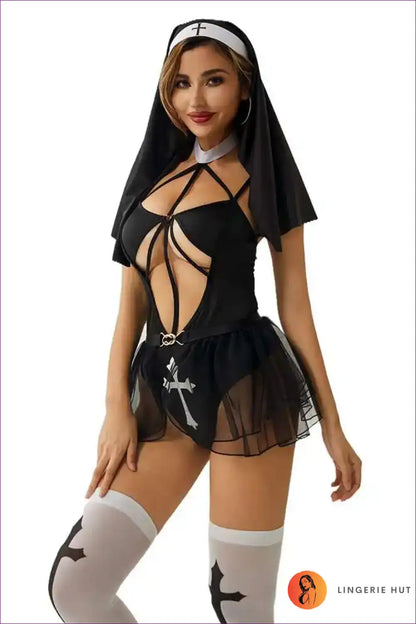 Hollow out Nun Bodysuit for Cosplay & Intimate Evenings Bodysuit, Boudoir, Clubwear, Costume, Cutout