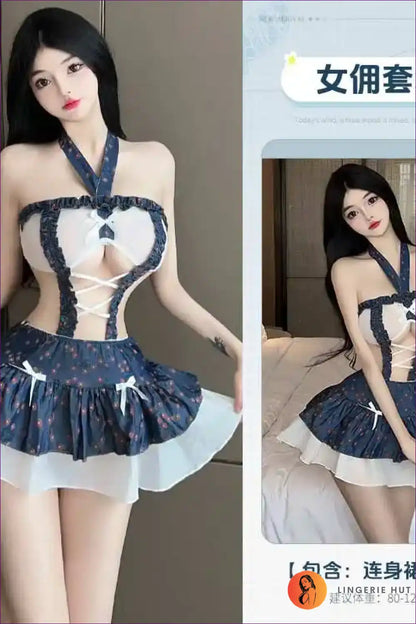 Hollow-out See-through Halter Maid Dress for Theme Parties Cutout, Halter, just In, Maid, Mesh