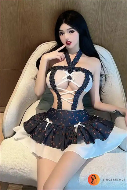 Hollow-out See-through Halter Maid Dress for Theme Parties Cutout, Halter, just In, Maid, Mesh