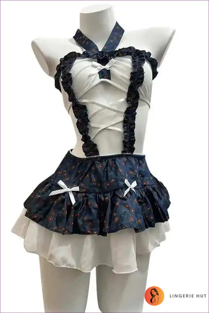 Hollow-out See-through Halter Maid Dress for Theme Parties Cutout, Halter, just In, Maid, Mesh