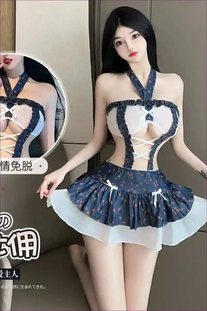 Hollow-out See-through Halter Maid Dress for Theme Parties Cutout, Halter, just In, Maid, Mesh