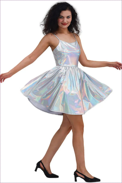Holographic Mini Dress with A-line Skirt - Festival Energy - Bodysuit - Dresses - Lingerie Hut - Clubwear • Glamour