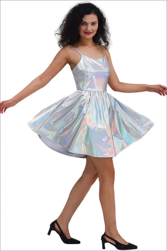 Holographic Mini Dress with A-line Skirt - Festival Energy - Bodysuit - Dresses - Lingerie Hut - Clubwear • Glamour