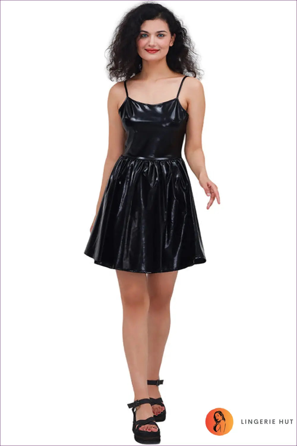 Holographic Mini Dress with A-line Skirt - Festival Energy - s / Black - Bodysuit - Dresses - Lingerie Hut - Clubwear