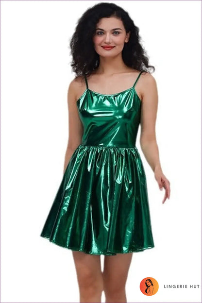 Holographic Mini Dress with A-line Skirt - Festival Energy - Bodysuit - Dresses - Lingerie Hut - Clubwear • Glamour