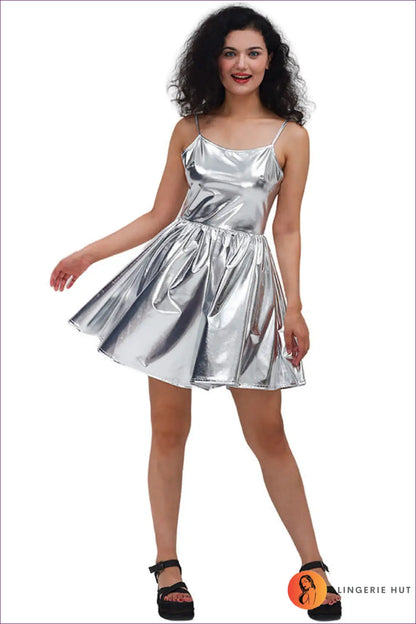 Holographic Mini Dress with A-line Skirt - Festival Energy - Bodysuit - Dresses - Lingerie Hut - Clubwear • Glamour