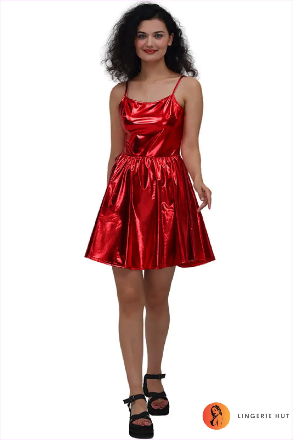 Holographic Mini Dress with A-line Skirt - Festival Energy - s / Red - Bodysuit - Dresses - Lingerie Hut - Clubwear