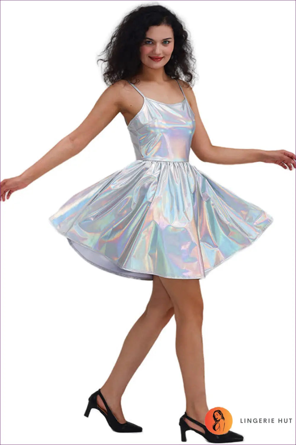 Holographic Mini Dress with A-line Skirt - Festival Energy - s / Silver1 - Bodysuit - Dresses - Lingerie Hut - Clubwear