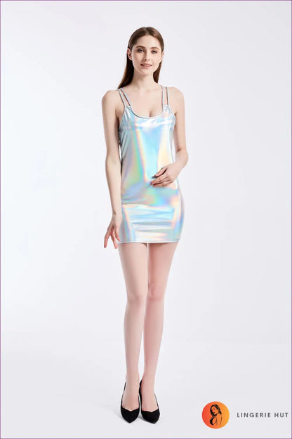 Slipdress Mini in Holographic Finish - the one They’ll Ask About - s / Laser Silver - Dresses - Lingerie Hut - All