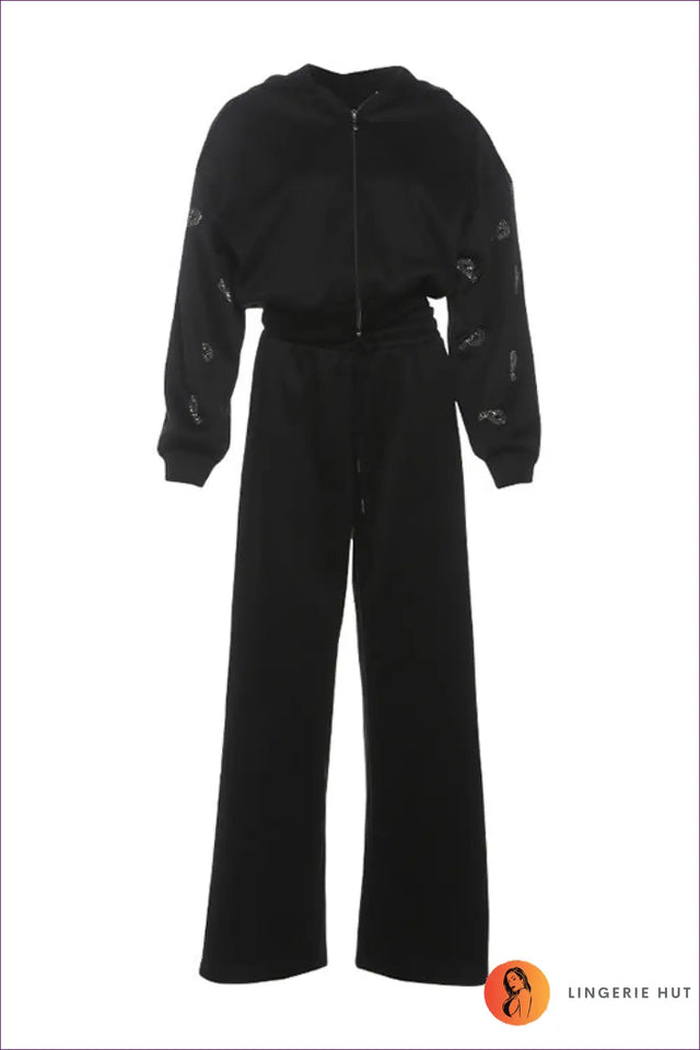 Rhinestone Hoodie Co Ord Set - Effortless City Glamour