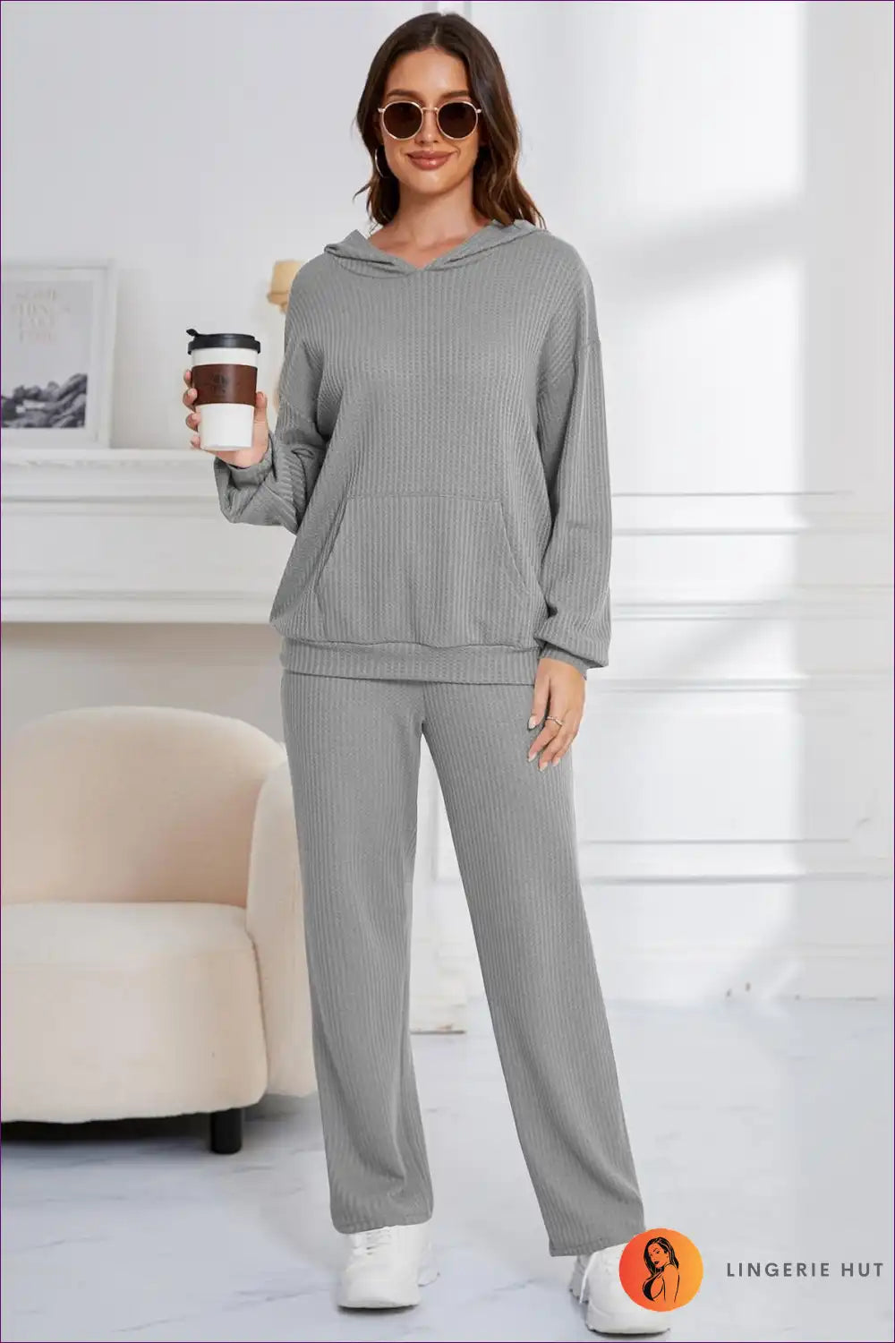 Hoodie Set with Ribbed Texture - Cosy Confidence for All Season, Autumn, Casual, Everyday,