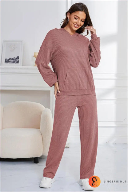 Hoodie Set with Ribbed Texture - Cosy Confidence for All Season, Autumn, Casual, Everyday,