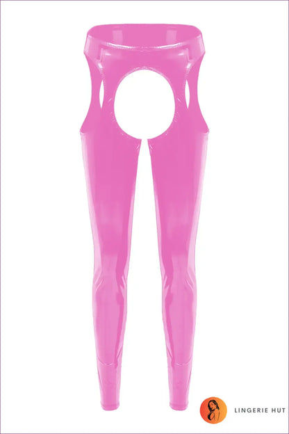 Hot Pink Latex Cutout Leggings - Bold and Playful for Clubwear, Cutout, Glamour, Latex,