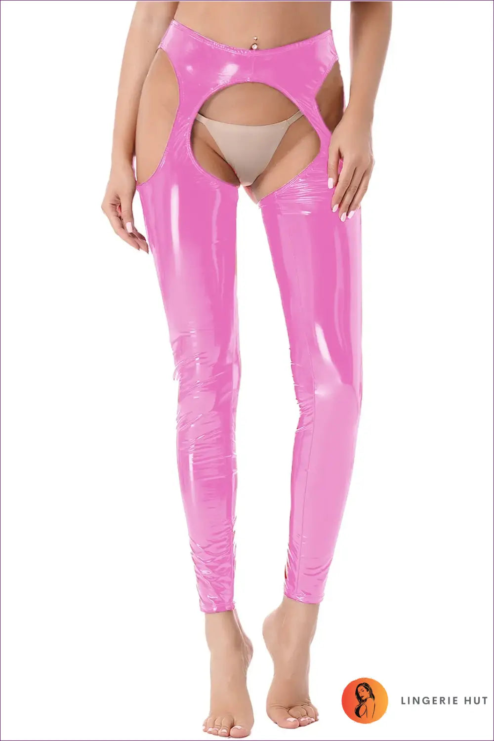 Hot Pink Latex Cutout Leggings - Bold and Playful for Clubwear, Cutout, Glamour, Latex,