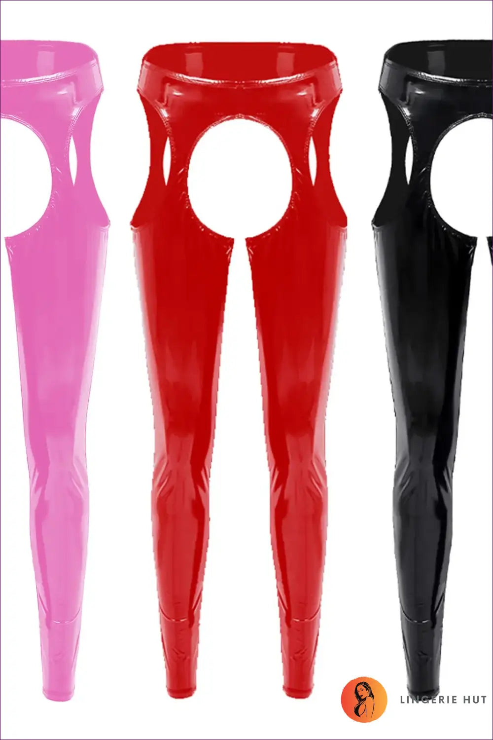 Hot Pink Latex Cutout Leggings - Bold and Playful for Clubwear, Cutout, Glamour, Latex,