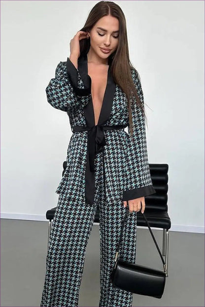 Houndstooth co Ord Set - Effortless Elegance - Loungewear - Lingerie Hut - Animal • Casual • Everyday • Formal Wear