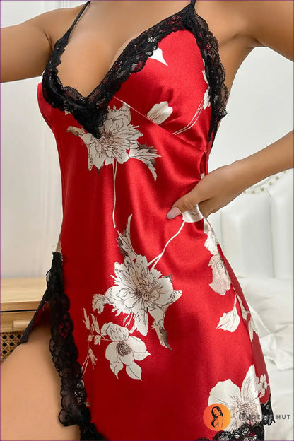 Embrace The Season’s Allure With Our Ice Silk Nightdress. Adorned Floral Patterns And Lace Elements, This