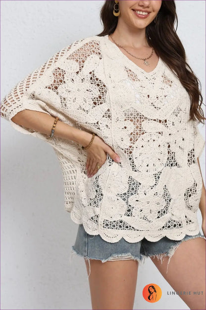 Ivory Crochet Batwing Top with Scalloped Hem - Easy Summer Days - Casual • Everyday • just in • Lingerie Hut