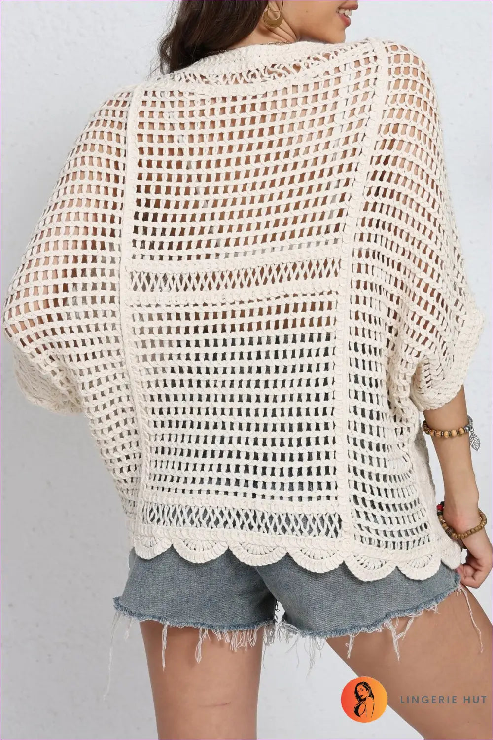 Ivory Crochet Batwing Top with Scalloped Hem - Easy Summer Days - Casual • Everyday • just in • Lingerie Hut
